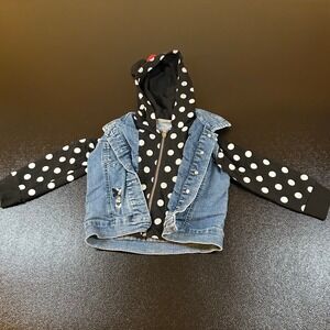 Disney Junior Minnie Mouse Jean Jacket Denim Hoodie Polka Dot Girls size‎ 3T